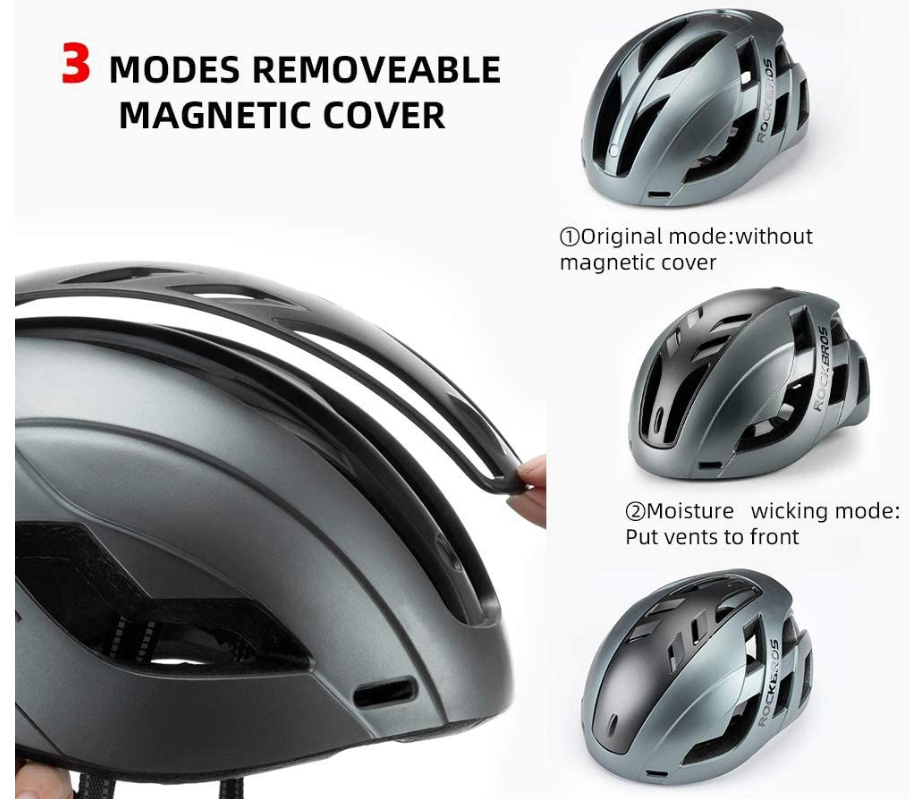 ROCKBROS Bicycle Helmet with 3 in 1 Magnetic Removable Cover - Grey