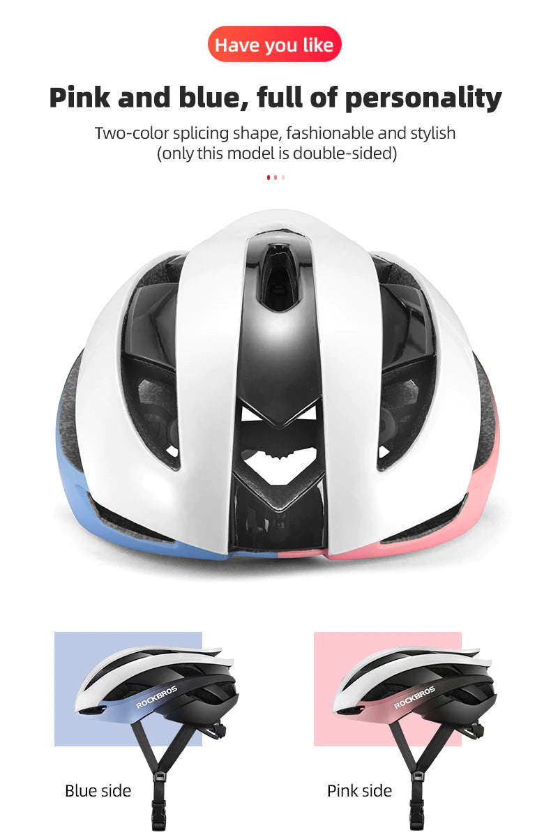 ROCKBROS Bicycle Helmet – White with Pink/Blue