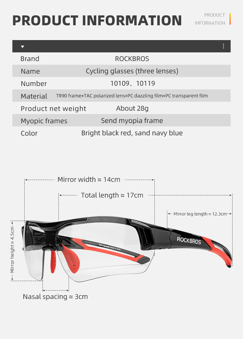 Polarized Cycling Glasses 3 lens - Black / Red