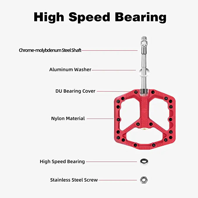 ROCKBROS MTB Nylon Fiber Bicycle Pedals - Red (Pair)